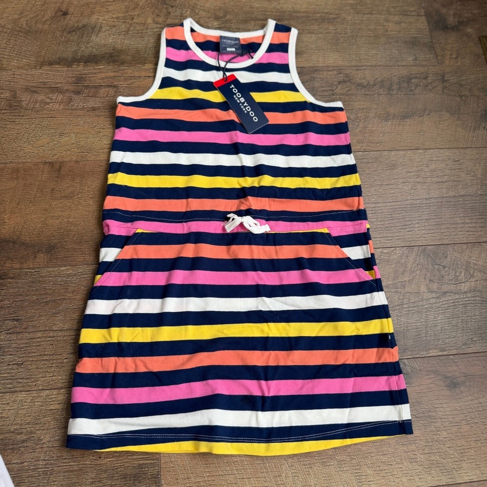 Toobydoo Striped Tie-Waist Dress Kids Size 10 Navy Yellow Multi